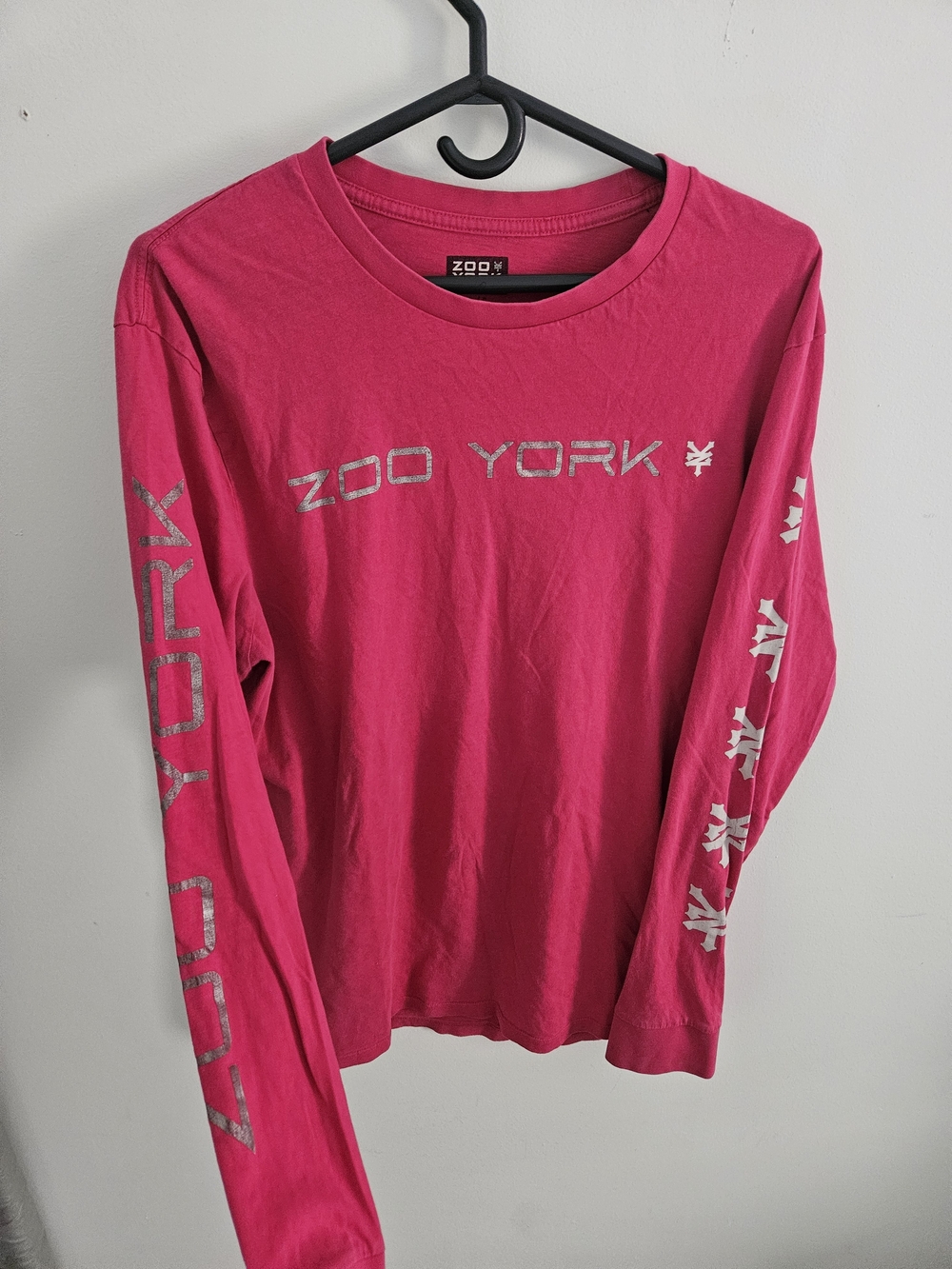Zoo York Men's Long Sleeve Graphic Tee - Hot Pink with Silver Logo